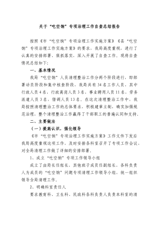 关于“吃空饷”专项治理工作自查总结报告.docx