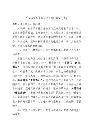 在全XX信息工作会议上的经验交流发言.docx