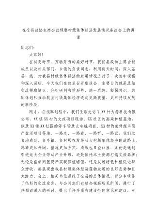 在全XX政协主席会议视察村级集体经济发展情况座谈会上的讲话.docx