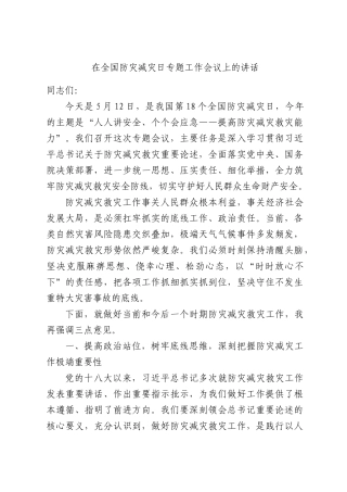 在全国防灾减灾日专题工作会议上的讲话.docx