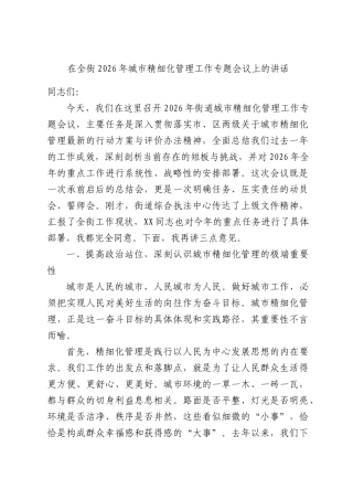 在全街2026年城XX精细化管理工作专题会议上的讲话.docx