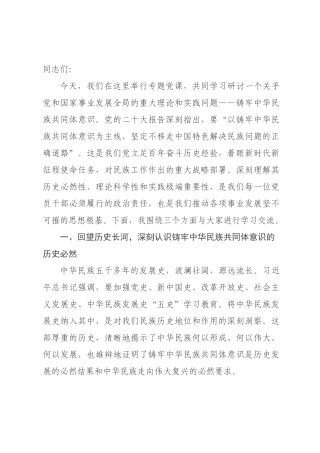 党课：以历史自觉坚定文化自信，在中国式现代化新征程上铸牢中华民族共同体意识.docx