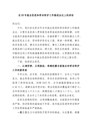 在就业促进和劳动保护工作推进会议上的讲话.docx