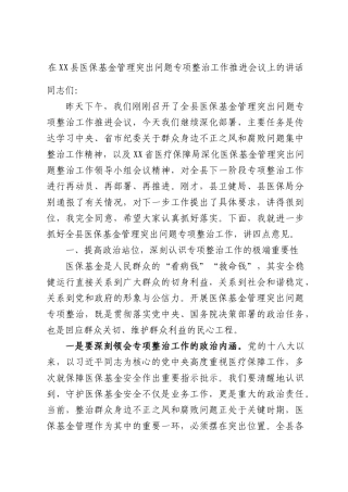 在医保基金管理突出问题专项整治工作推进会议上的讲话.docx