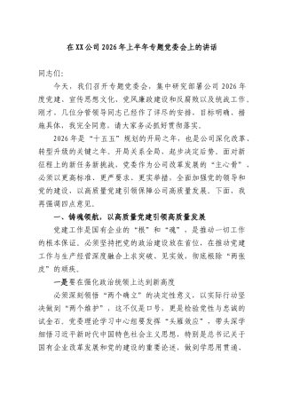 在XX公司2026年上半年专题党委会上的讲话.docx