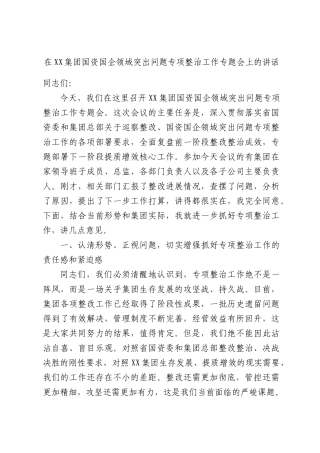 在XX集团国资国企领域突出问题专项整治工作专题会上的讲话.docx