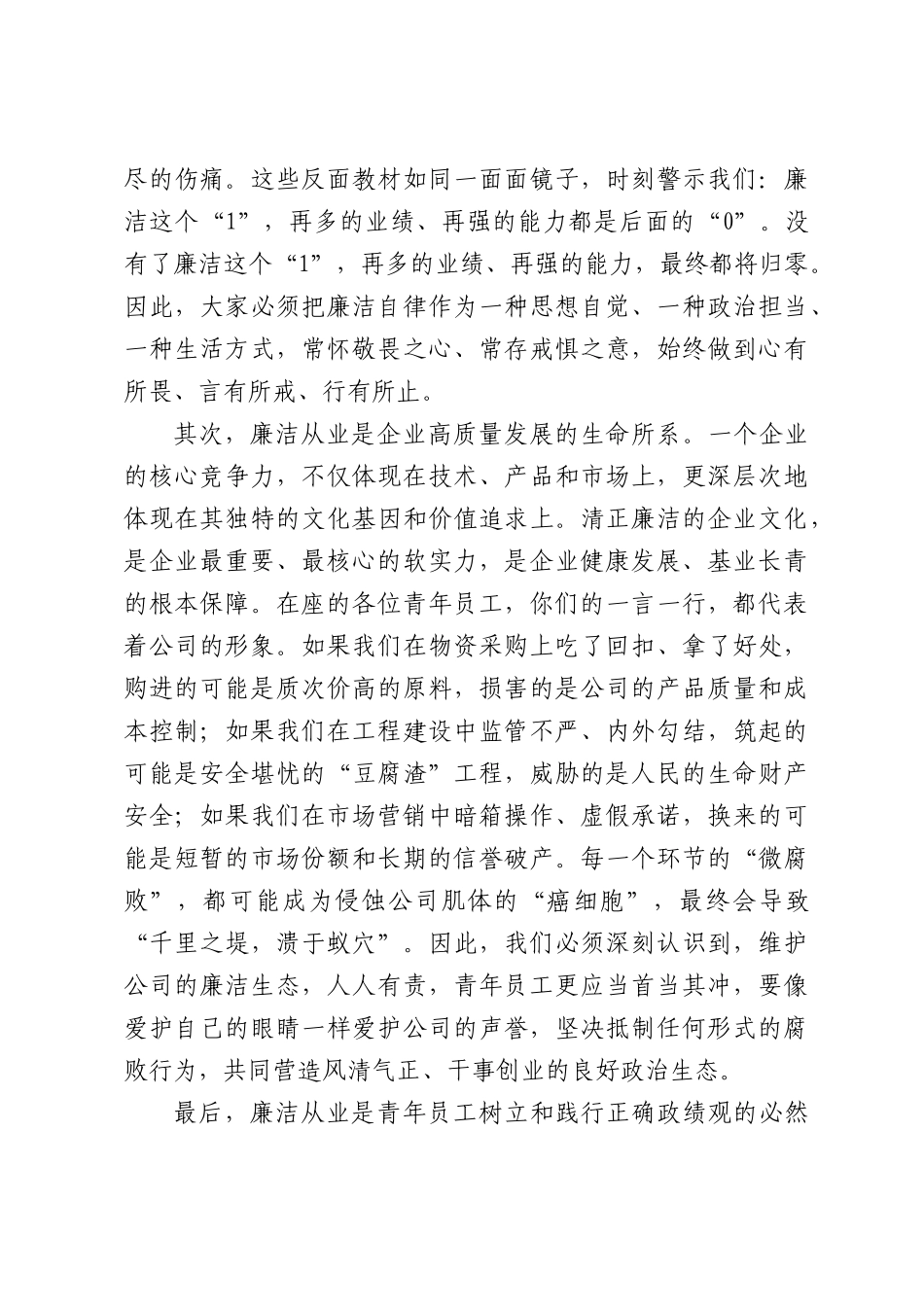 在公司青年干部员工廉洁座谈会上的讲话.docx_第3页