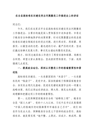 在全XX高标准农田建设突出问题整改工作推进会上的讲话.docx