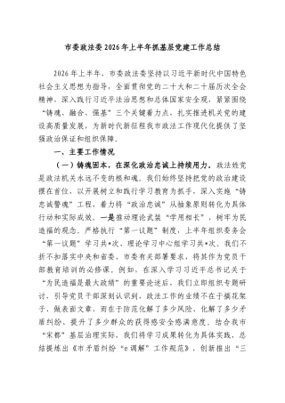 政法委2026年上半年抓基层党建工作总结.docx