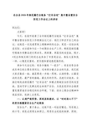 在全XX2026年烟花爆竹全链条“打非治违”集中整治暨安全防范工作会议上的讲话.docx
