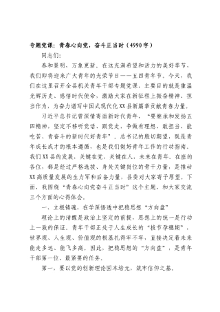 专题党课：青春心向党，奋斗正当时（4990字）.docx