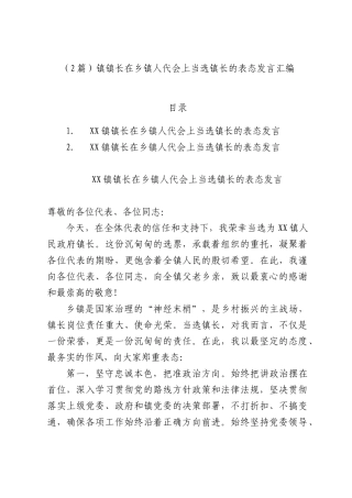 （2篇）镇镇长在乡镇人代会上当选镇长的表态发言汇编.docx