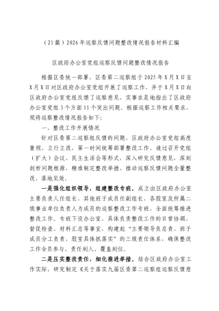 （21篇）2026年巡察反馈问题整改情况报告材料汇编.docx