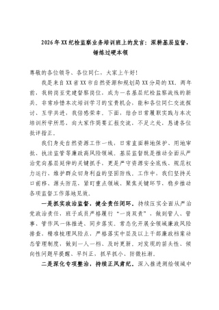 2026年纪检监察业务培训班上的发言：深耕基层监督，锤炼过硬本领.docx