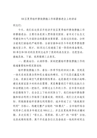 区夏季秸秆禁烧禁抛工作部署推进会上的讲话.docx