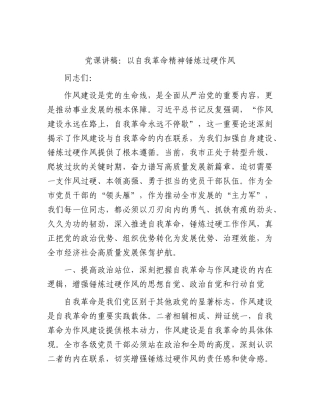 党课：以自我革命精神锤炼过硬作风.docx