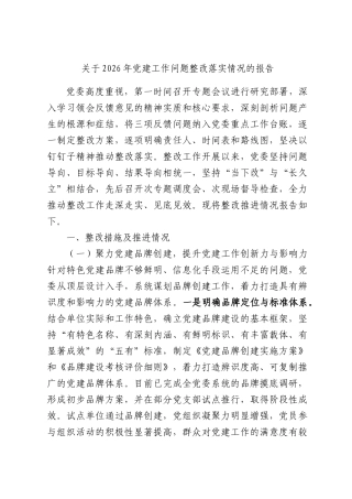 关于2026年党建工作问题整改落实情况的报告.docx