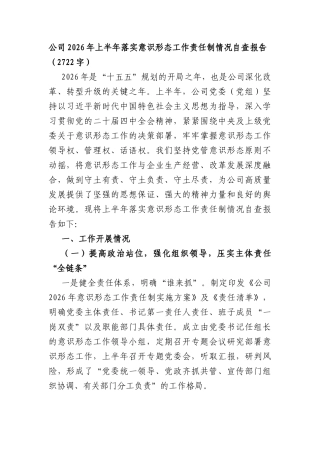 国企2026年上半年落实意识形态工作责任制情况自查报告（2722字）.docx