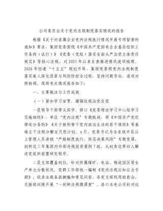 国企委员会党内法规制度落实情况总结报告.docx