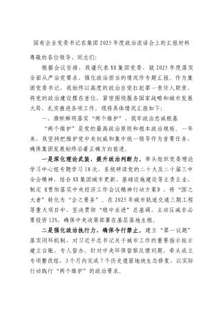 国有企业党委书记在集团2025年度政治谈话会上的汇报材料.docx
