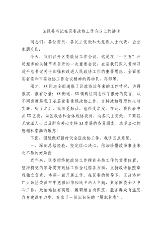 某委书记在委政协工作会议上的讲话.docx