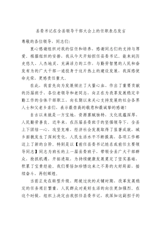 县委书记在全县领导干部大会上的任职表态发言.docx