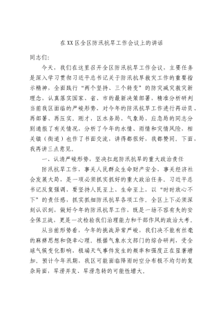 在XX区全区防汛抗旱工作会议上的讲话.docx
