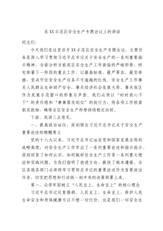 在XX示范区安全生产专题会议上的讲话.docx