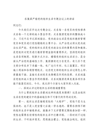 在集团严格党的组织生活专题会议上的讲话.docx