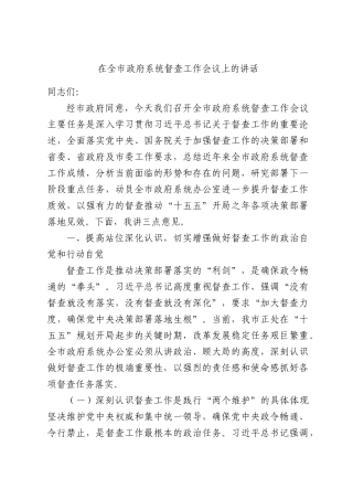 在全市政府系统督查工作会议上的讲话.docx