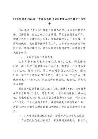 发改委2026年上半年国民经济运行暨重点项目建设工作报告.docx