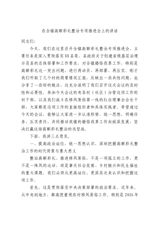 在全镇高额彩礼整治专项推进会上的讲话.docx