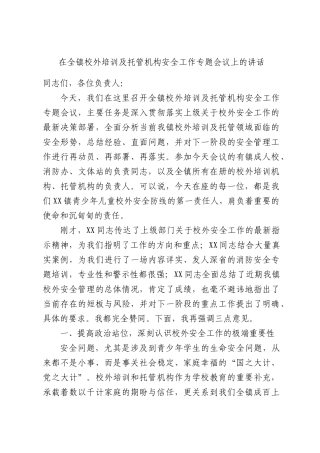 在全镇校外培训及托管机构安全工作专题会议上的讲话.docx