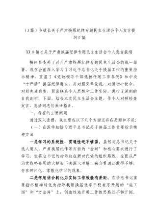 （3篇）乡镇长关于严肃换届纪律专题民主生活会个人发言提纲汇编.docx