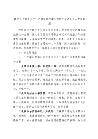 XX县人大常委会主任严肃换届纪律专题民主生活会个人发言提纲.docx