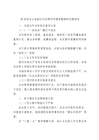 XX县委办公室副主任纪律作风教育整顿的问题清单.docx
