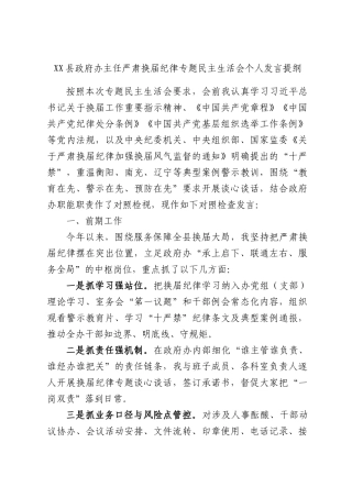 XX县政府办主任严肃换届纪律专题民主生活会个人发言提纲.docx