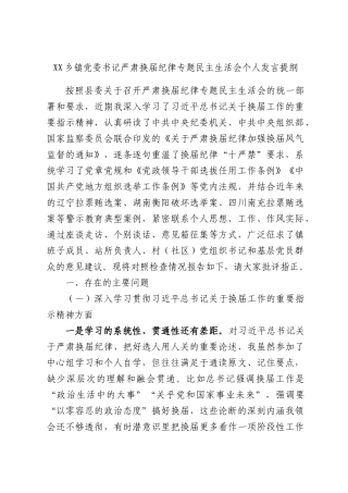 XX乡镇党委书记严肃换届纪律专题民主生活会个人发言提纲.docx