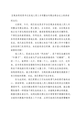 税务局党委书记在选人用人专项整治专题会商会议上的讲话.docx
