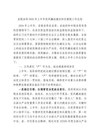 税务局2026年上半年党风廉政建设和反腐败工作总结.docx