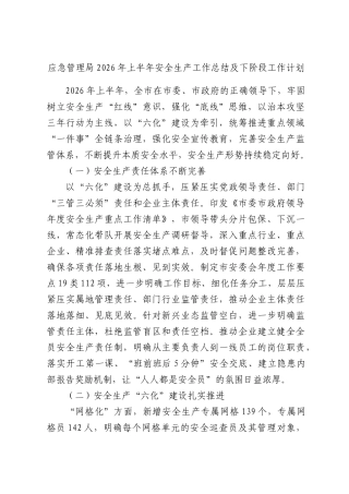应急管理部门2026年上半年安全生产工作总结及下阶段工作计划.docx