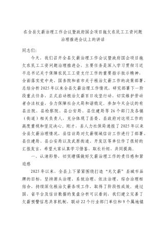 在全县欠薪治理工作会议暨政府国企项目拖欠农民工工资问题治理推进会议上的讲话.docx