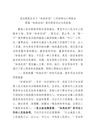 县法院院长关于“如我在诉”工作的研讨心得体会.docx