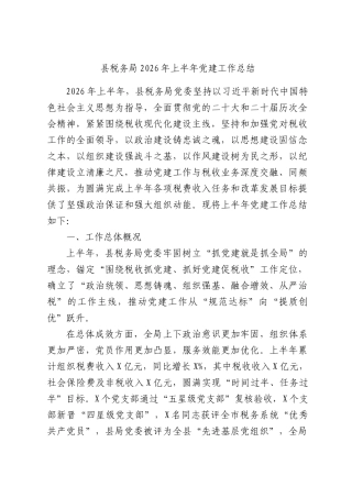县税务局2026年上半年党建工作总结.docx