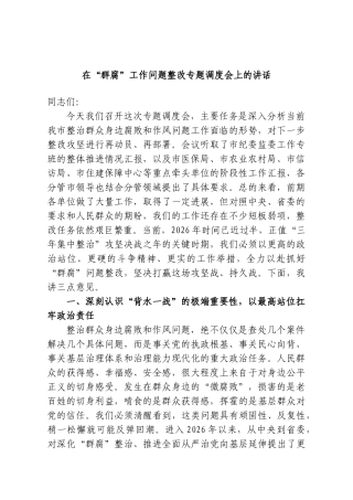 在“群腐”工作问题整改专题调度会上的讲话.doc