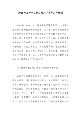 2026年度上半年工作总结及下半年工作计划.docx
