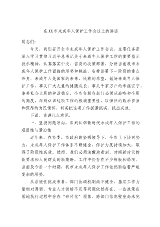 在XX市未成年人保护工作会议上的讲话.docx