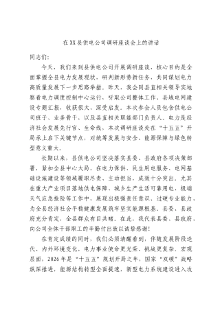 在XX县供电公司调研座谈会上的讲话.docx