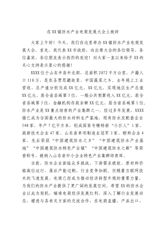 在XX镇防水产业电商发展大会上致辞.docx