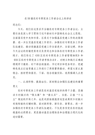 在XX镇农村专职党务工作者会议上的讲话.docx